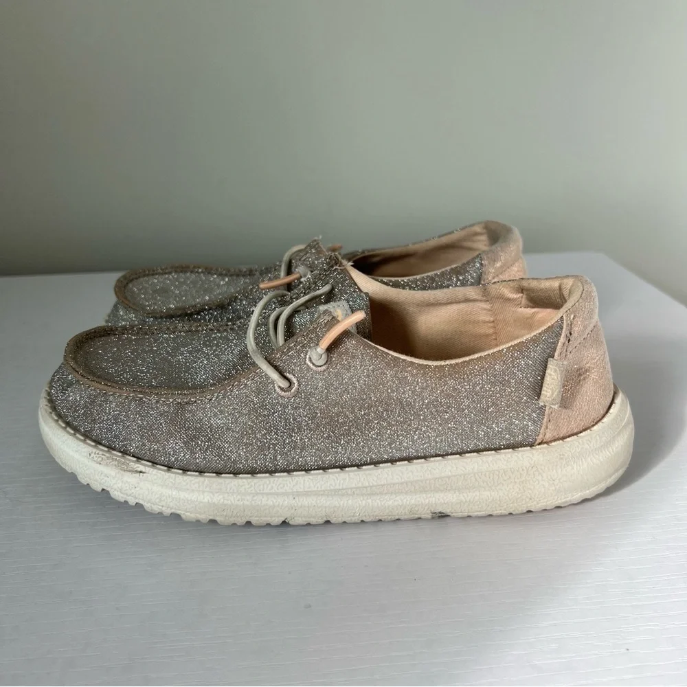 Hey Dude girls Wendy rose gold glitter sparkle slip on shoes sneakers size 2